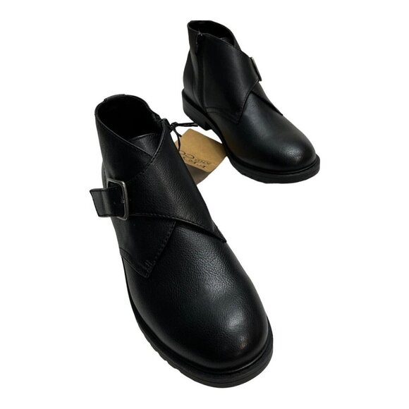 Frye & Co Mens 8 Oliver Stacked Heel Boots Black Faux Leather  Crossover Buckle‎ - Picture 7 of 8